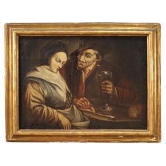 huile sur toile du 18e siècle encadrée Peinture flamande Scène d'intérieur, 1750