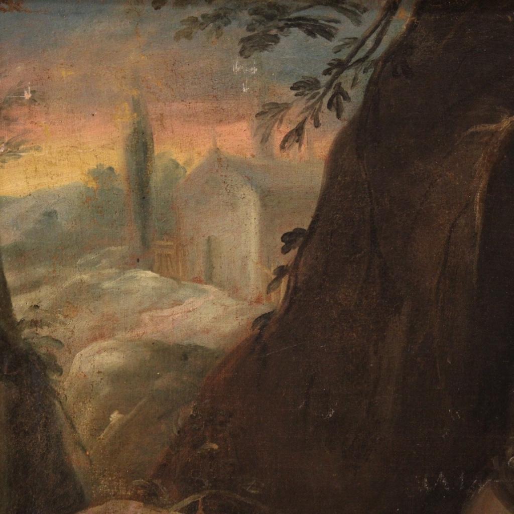 18th Century Oil on Canvas Framed Italian Religious Painting Saint Francis 1720 For Sale 2