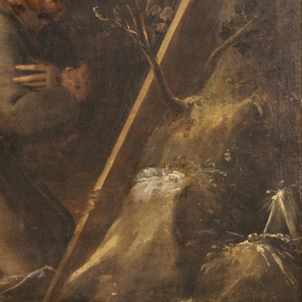 18th Century Oil on Canvas Framed Italian Religious Painting Saint Francis 1720 For Sale 3
