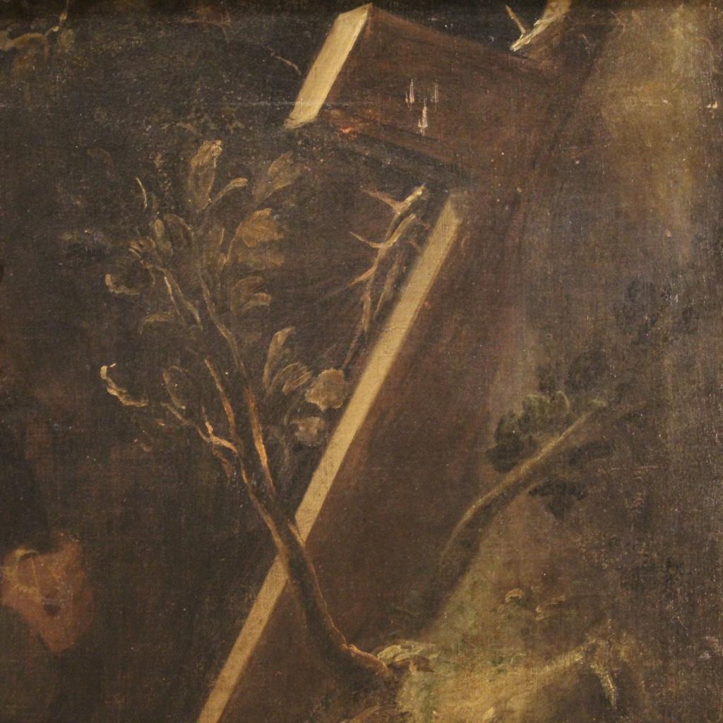 18th Century Oil on Canvas Framed Italian Religious Painting Saint Francis 1720 For Sale 4