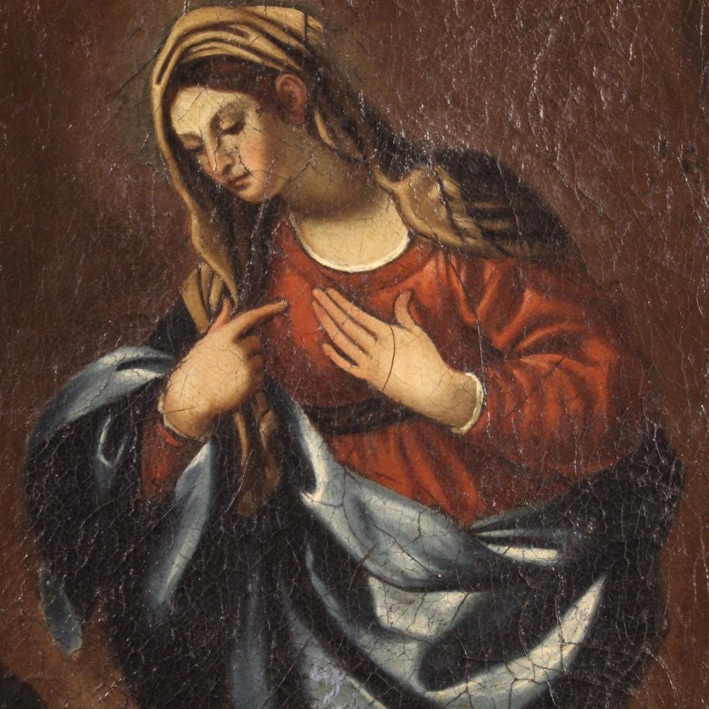 18. Jahrhundert Öl auf Leinwand gerahmt religiöse italienische Malerei Verkündigung, 1730 im Angebot 6