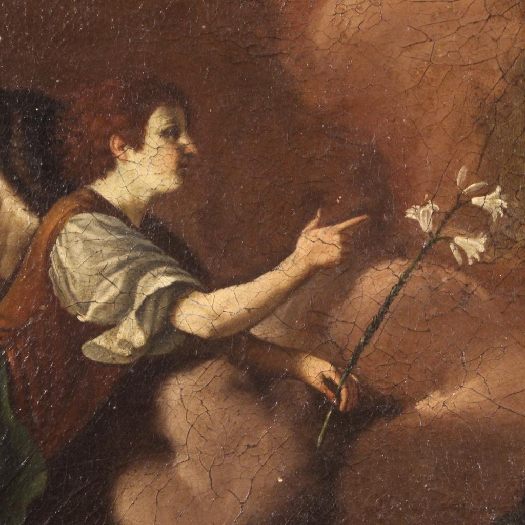 18. Jahrhundert Öl auf Leinwand gerahmt religiöse italienische Malerei Verkündigung, 1730 im Angebot 1