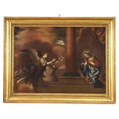 Antique 18th Century Oil on Canvas Framed Religious Italian Painting Annunciation, 1730s