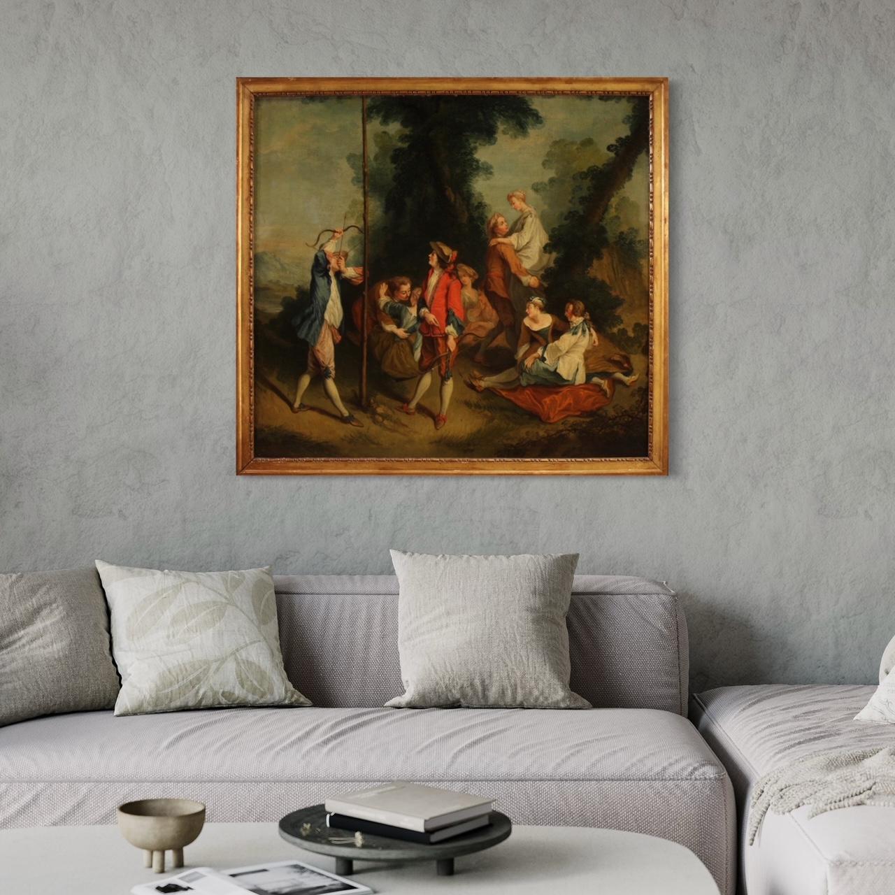 18th Century Oil on Canvas French Antique Gallant Genre Scene Painting, 1770 For Sale 10