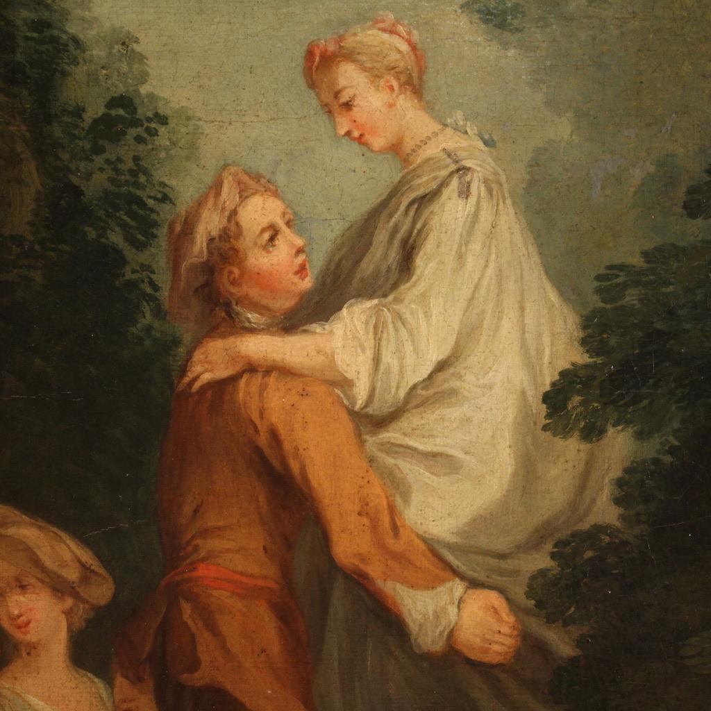 18th Century Oil on Canvas French Antique Gallant Genre Scene Painting, 1770 For Sale 2