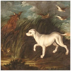 18. Jahrhundert Öl auf Leinwand Französisch antike Landschaft mit Hund Gemälde, 1780