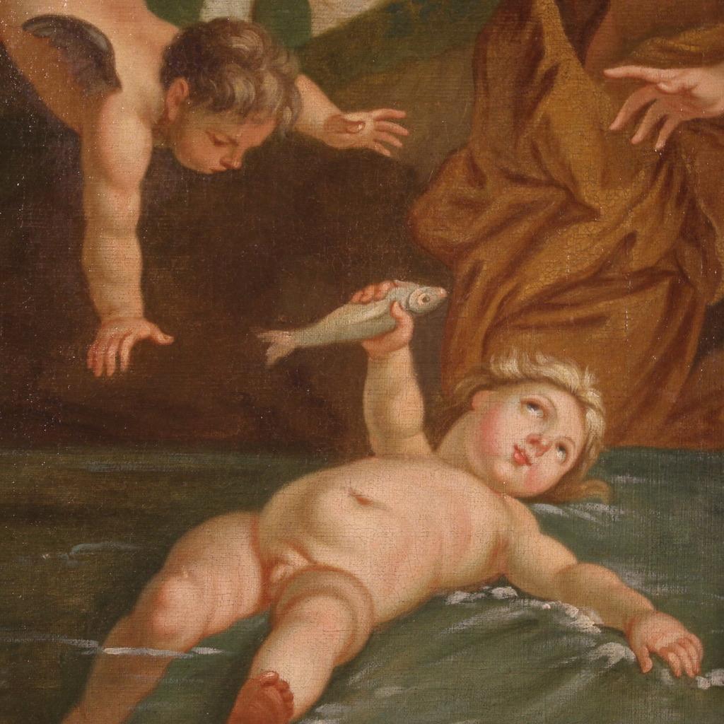 18th Century Oil on Canvas French Antique Mythological Painting Cupid and Psiche 7
