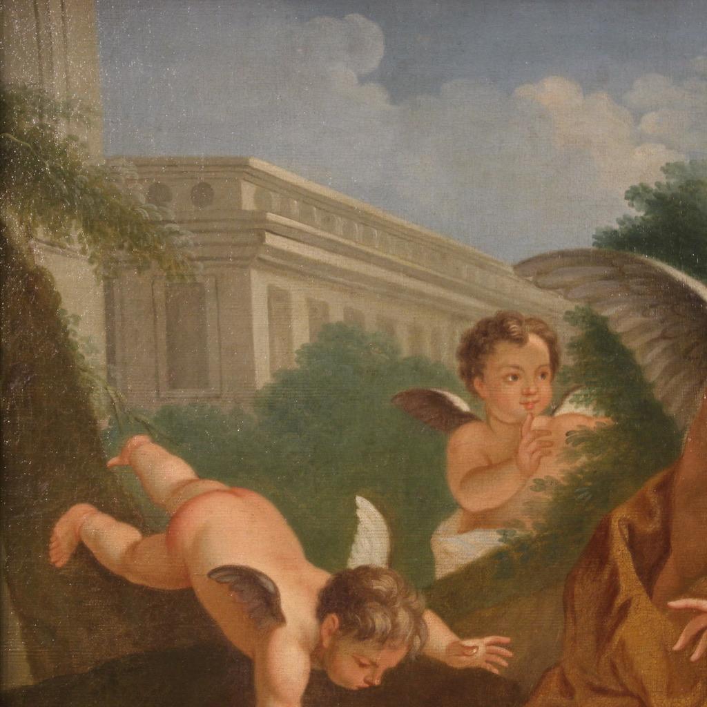 18th Century Oil on Canvas French Antique Mythological Painting Cupid and Psiche 8