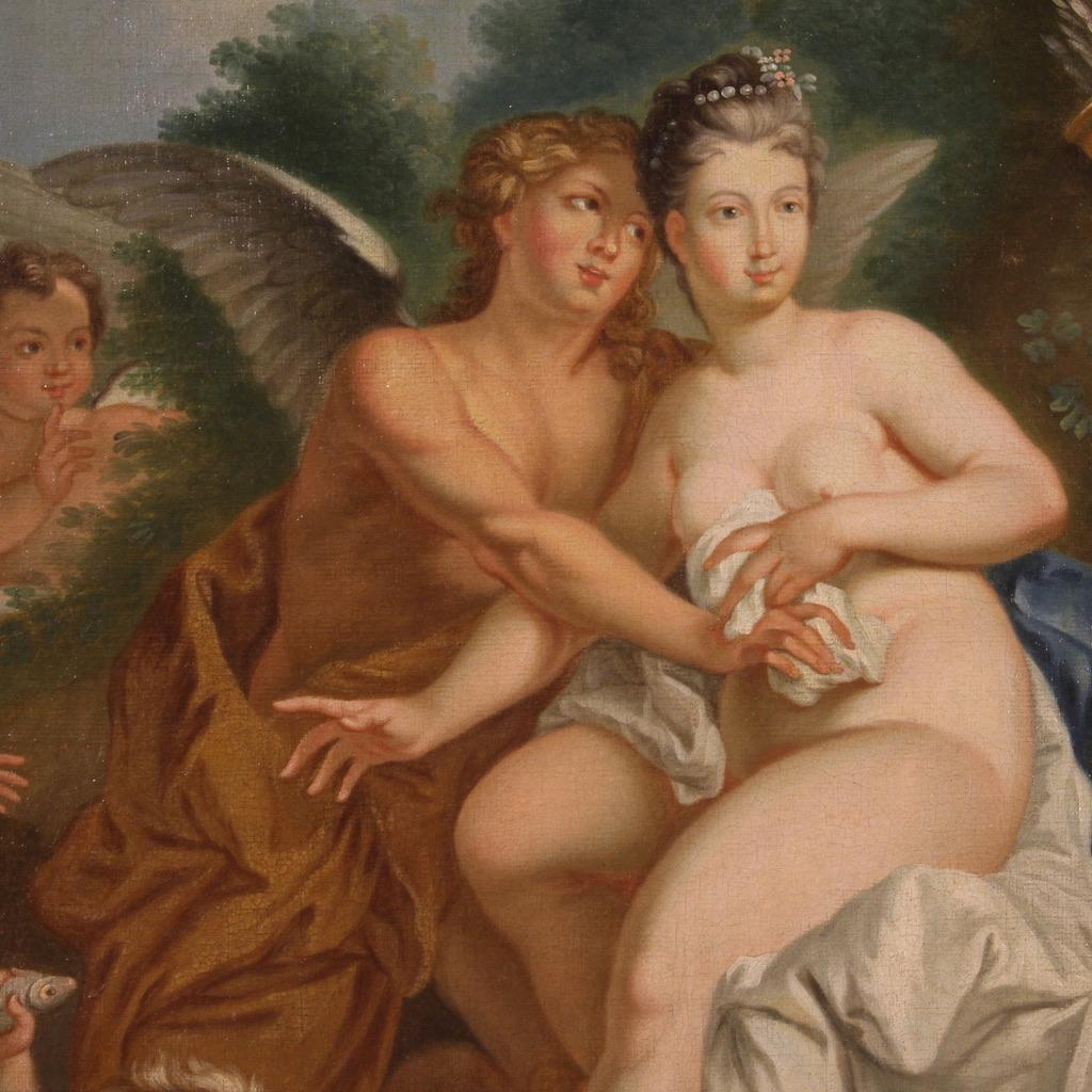 18th Century Oil on Canvas French Antique Mythological Painting Cupid and Psiche 1