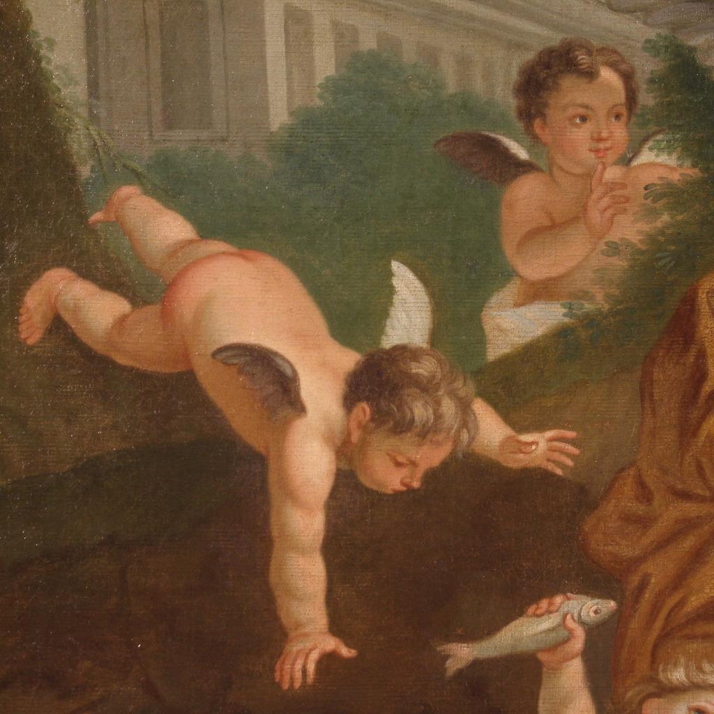 18th Century Oil on Canvas French Antique Mythological Painting Cupid and Psiche 3