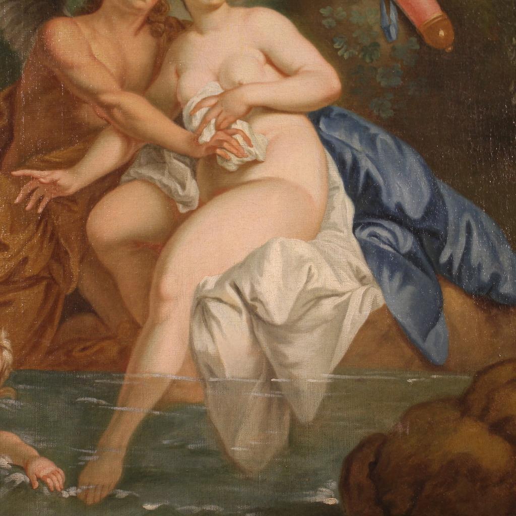 18th Century Oil on Canvas French Antique Mythological Painting Cupid and Psiche 4