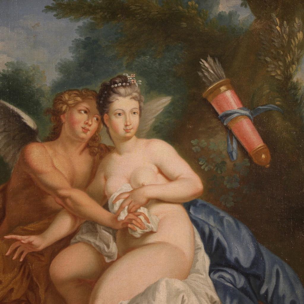 18th Century Oil on Canvas French Antique Mythological Painting Cupid and Psiche 6