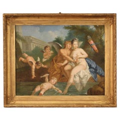 18th Century Oil on Canvas French Antique Mythological Painting Cupid and Psiche