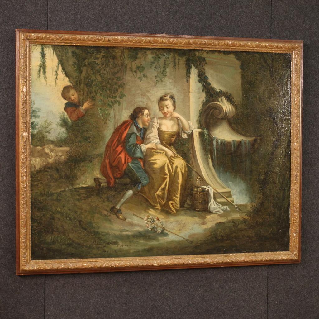 18th Century Oil on Canvas French Antique Painting Gallant Scene, 1780 3
