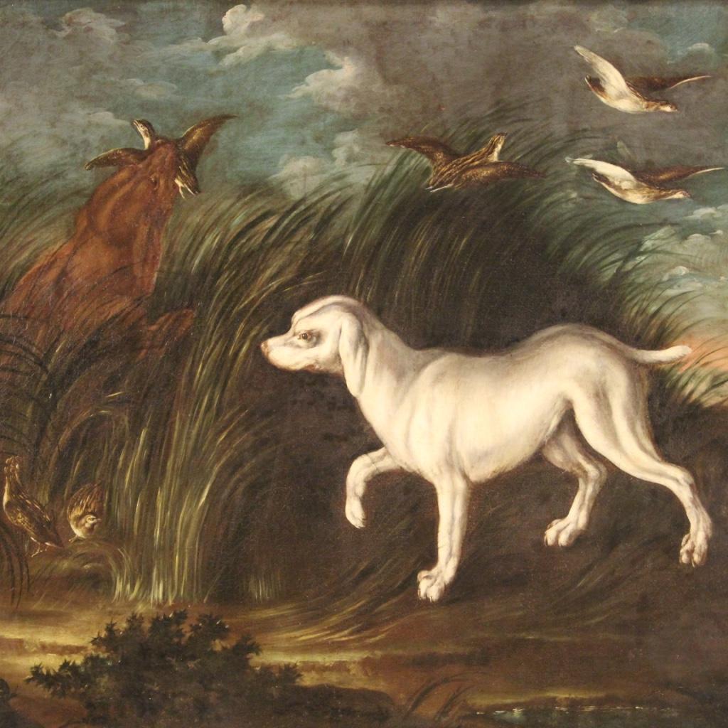 18th Century Oil on Canvas French Antique Painting Landscape with Dog, 1750 In condizioni buone in vendita a Vicoforte, Piedmont