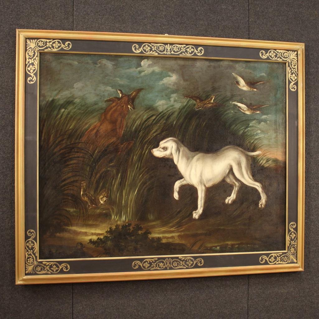 18th Century Oil on Canvas French Antique Painting Landscape with Dog, 1750 in vendita 4