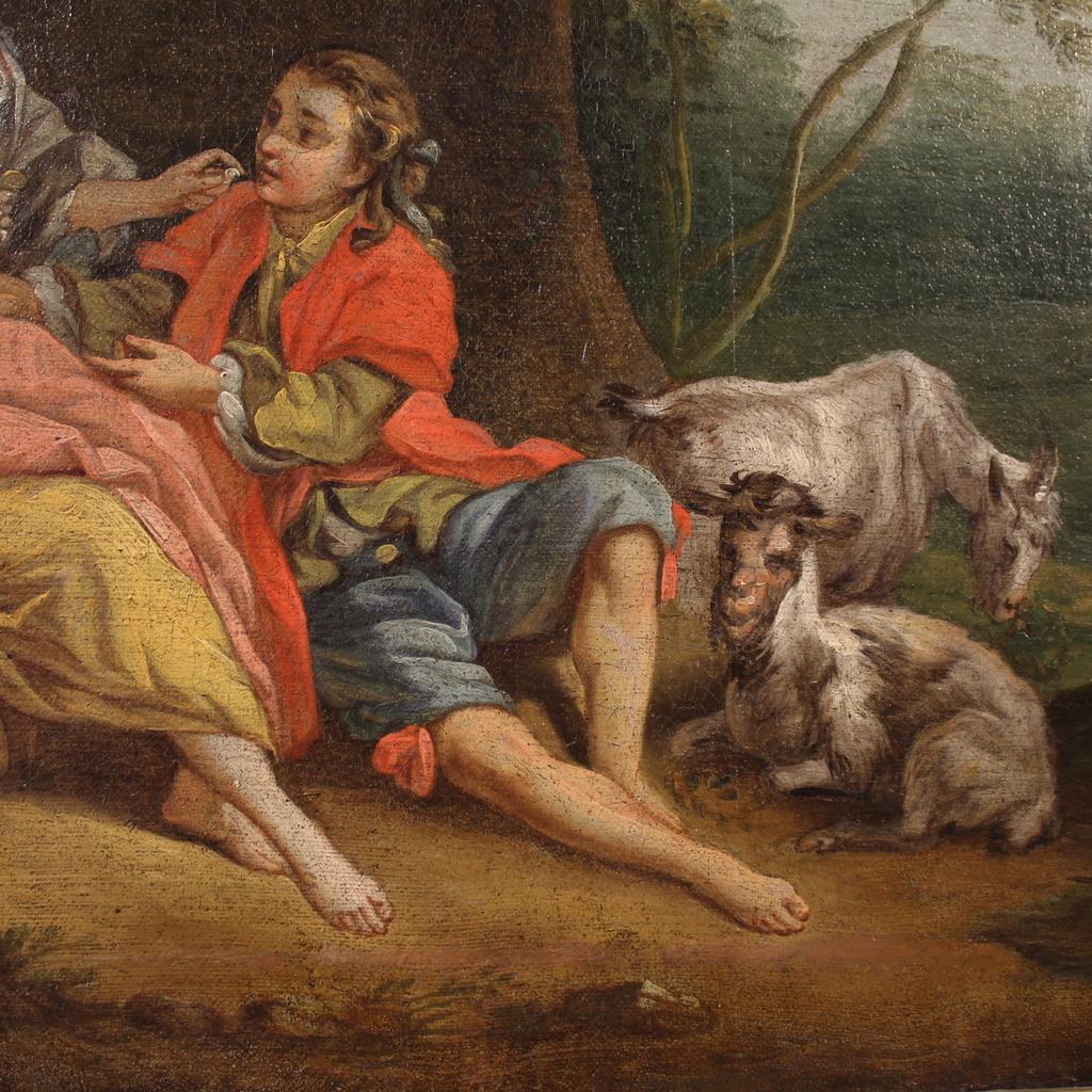 18th Century Oil on Canvas French Antique Rococo Gallant Scene Painting, 1750 im Angebot 5