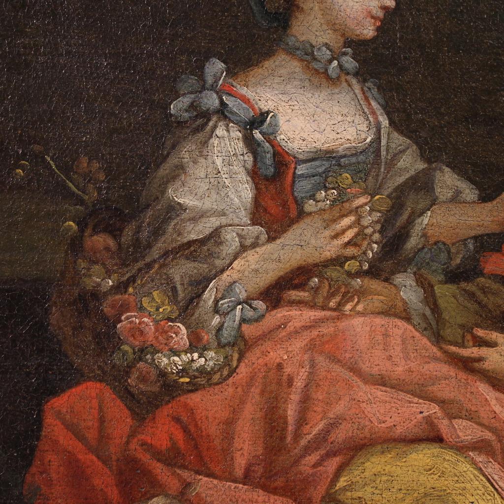 18th Century Oil on Canvas French Antique Rococo Gallant Scene Painting, 1750 im Angebot 8
