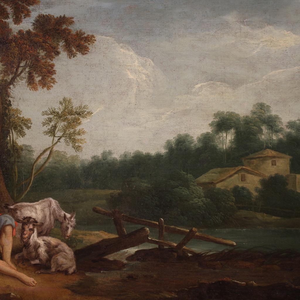 18th Century Oil on Canvas French Antique Rococo Gallant Scene Painting, 1750 im Zustand „Gut“ im Angebot in Vicoforte, Piedmont