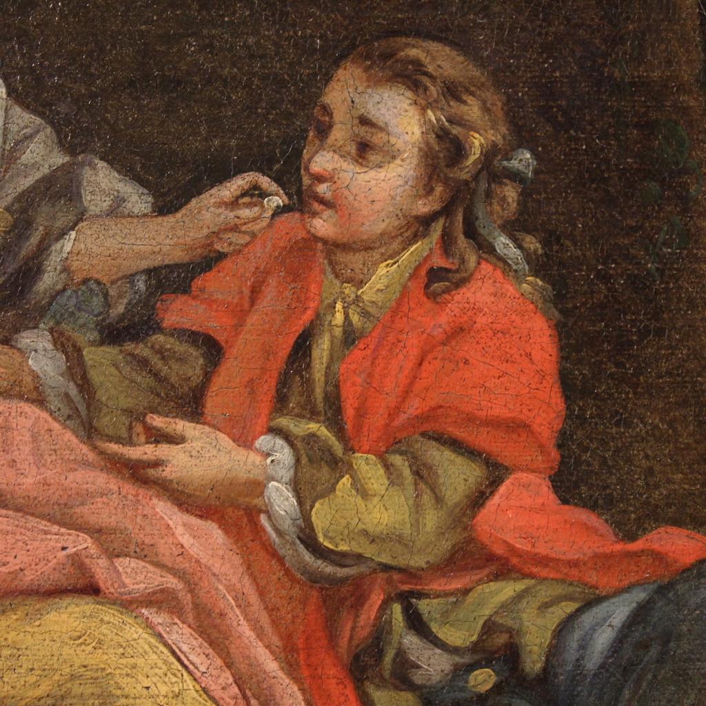 18th Century Oil on Canvas French Antique Rococo Gallant Scene Painting, 1750 (Leinwand) im Angebot