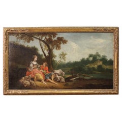 18th Century Oil on Canvas French Antique Rococo Gallant Scene Painting, 1750