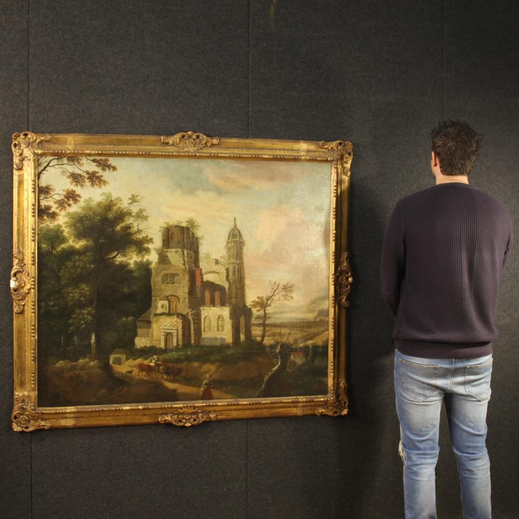 Français Peinture à l'huile sur toile française du 18ème siècle représentant un paysage, 1770 en vente