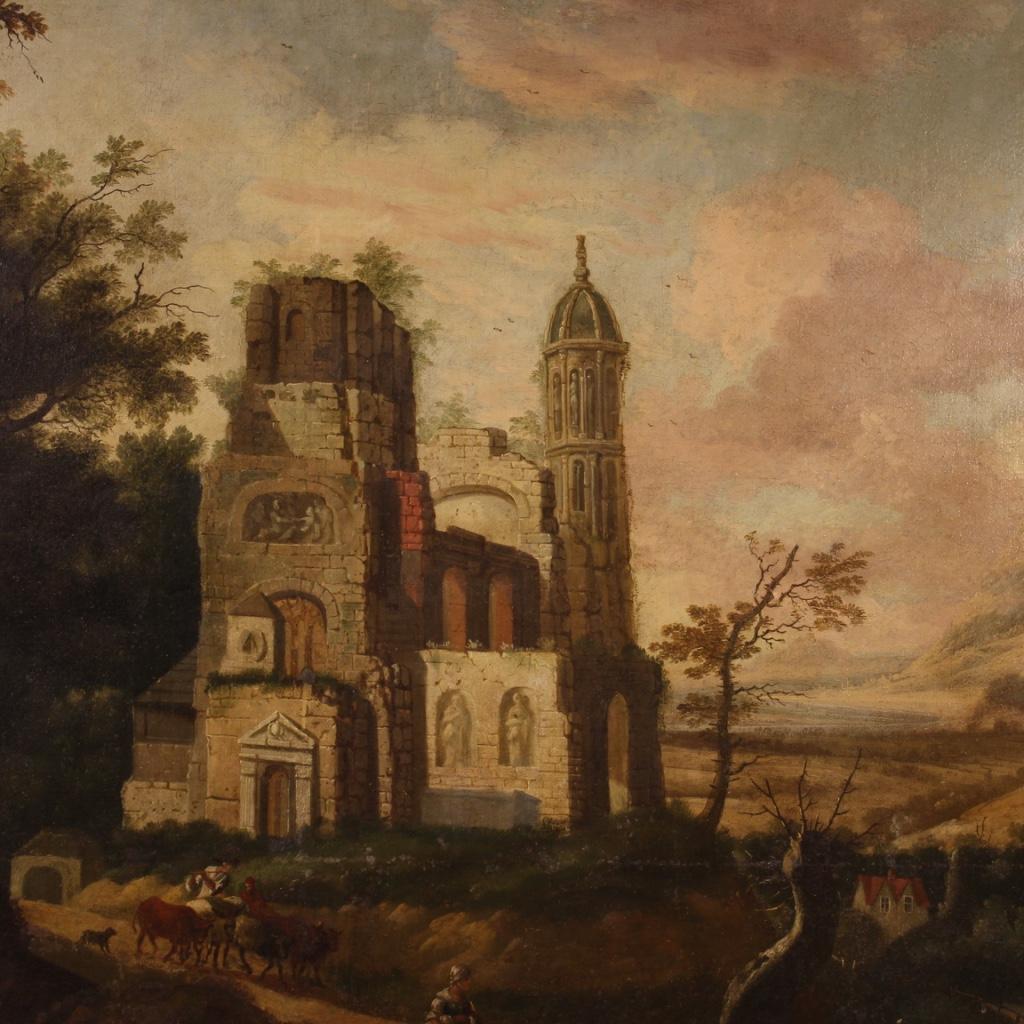 Peinture à l'huile sur toile française du 18ème siècle représentant un paysage, 1770 en vente 2