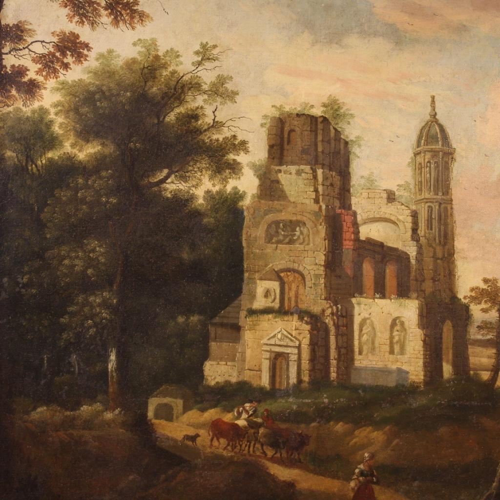 18th Century Oil on Canvas French Landscape Painting, 1770 For Sale 5