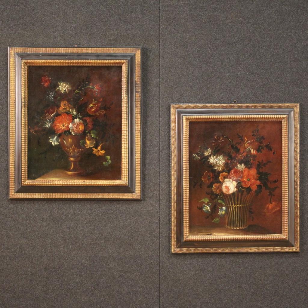18th Century Oil on Canvas French Painting Still Life Basket with Flowers, 1780 8