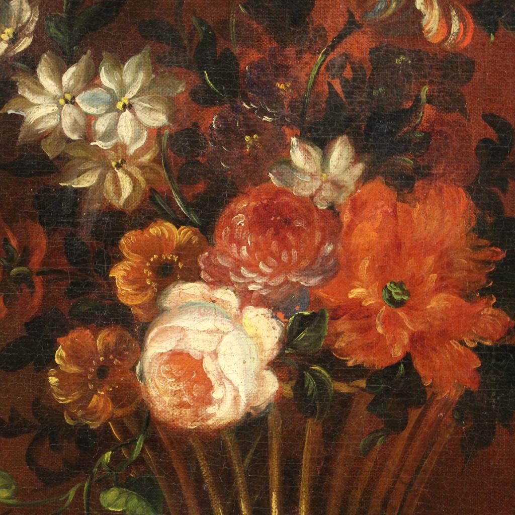 Toile Peinture à l'huile sur toile française du 18ème siècle - Nature morte - Panier de fleurs, 1780