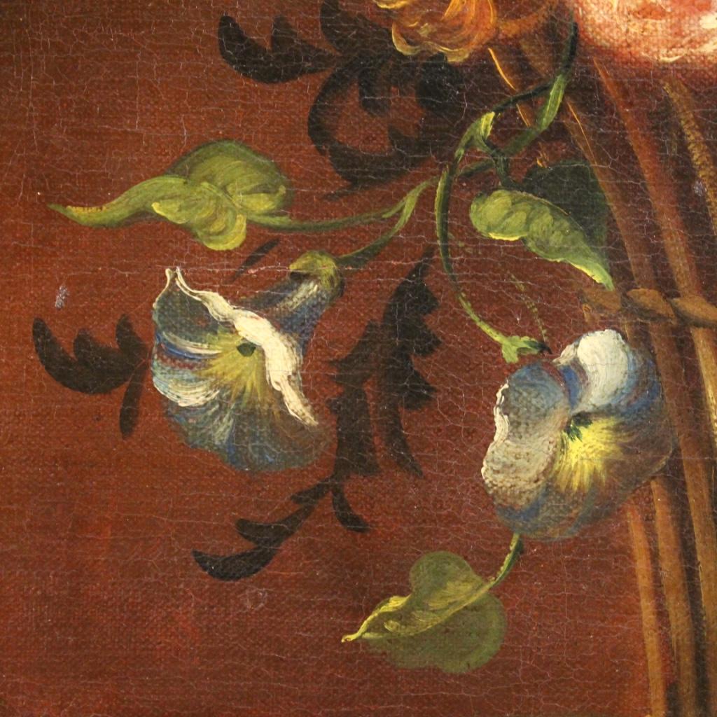 Peinture à l'huile sur toile française du 18ème siècle - Nature morte - Panier de fleurs, 1780 1