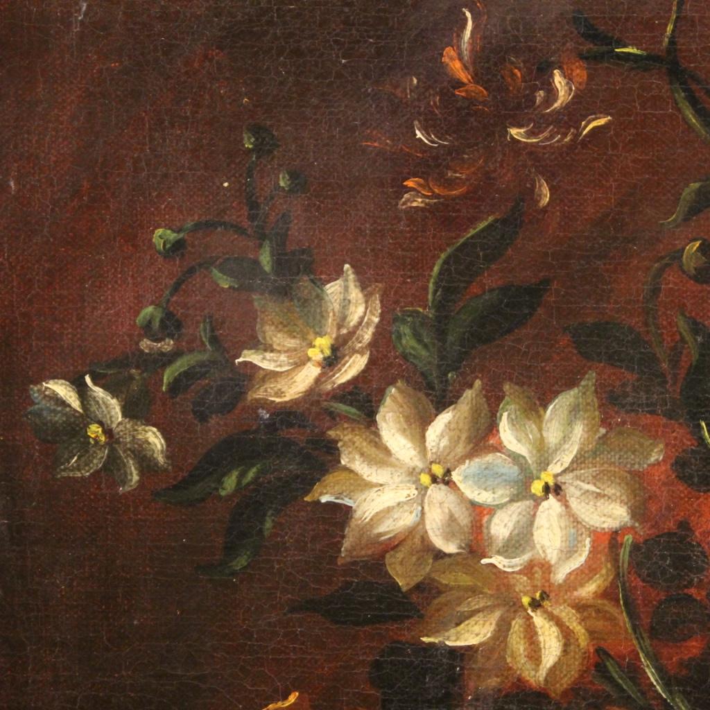 18th Century Oil on Canvas French Painting Still Life Basket with Flowers, 1780 4