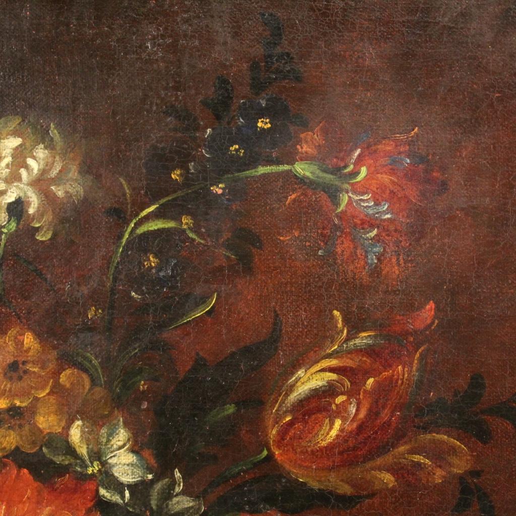 18th Century Oil on Canvas French Painting Still Life Vase with Flowers, 1750 6