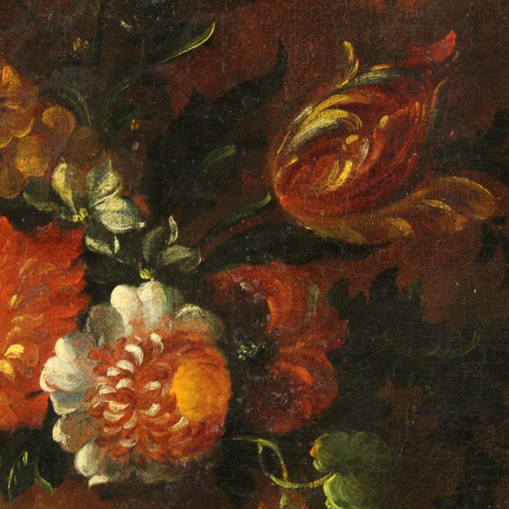 18th Century Oil on Canvas French Painting Still Life Vase with Flowers, 1750 7