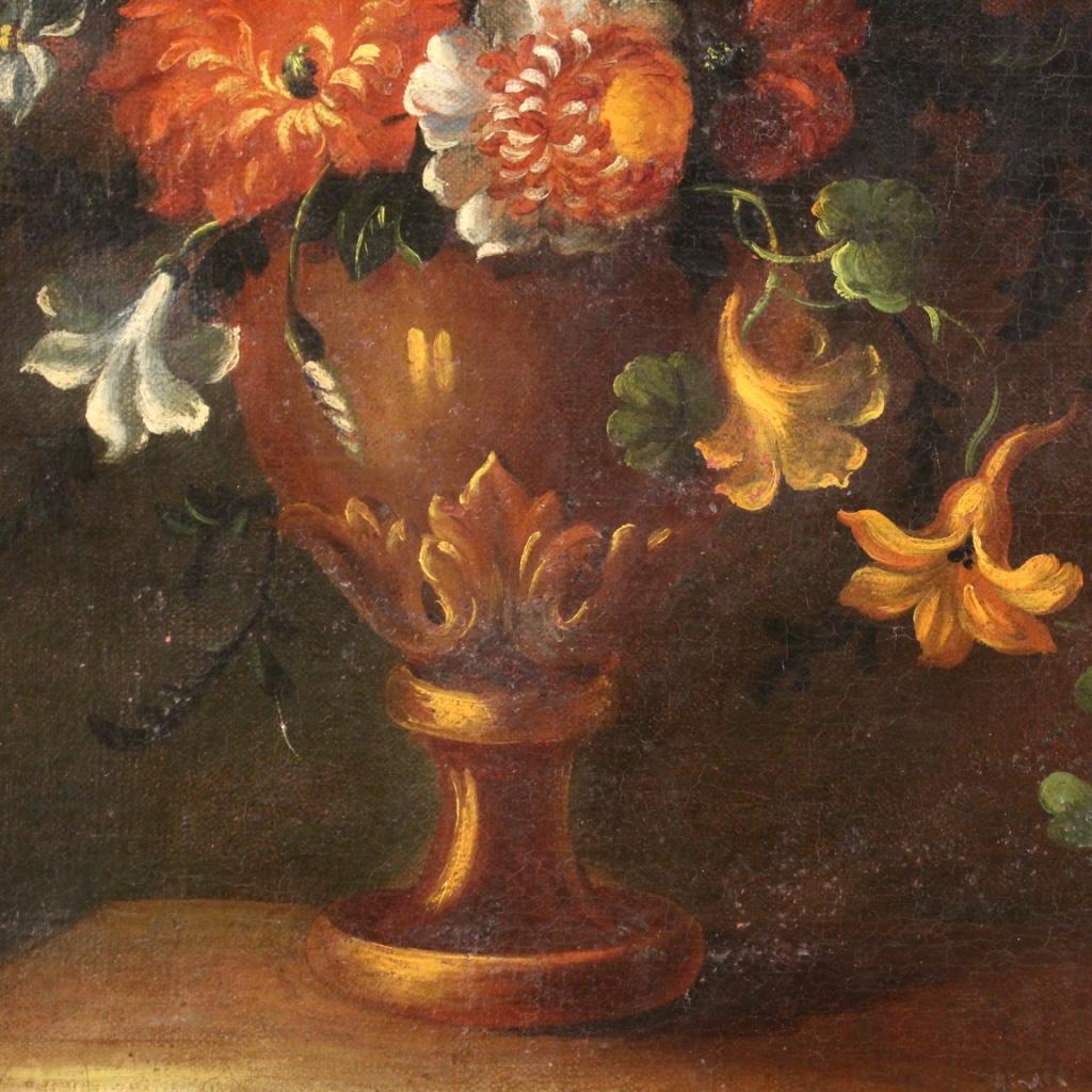 18th Century Oil on Canvas French Painting Still Life Vase with Flowers, 1750 2