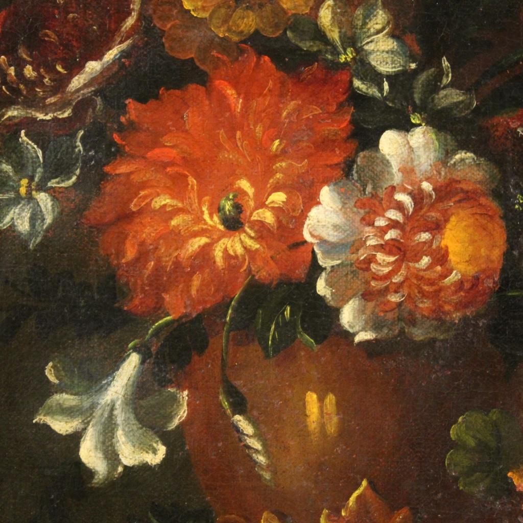 18th Century Oil on Canvas French Painting Still Life Vase with Flowers, 1750 3