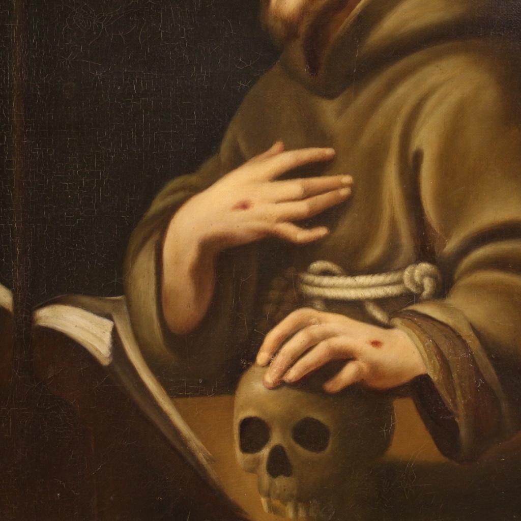 siglo XVIII Óleo sobre Lienzo Pintura Religiosa Francesa San Francisco De Asís 1