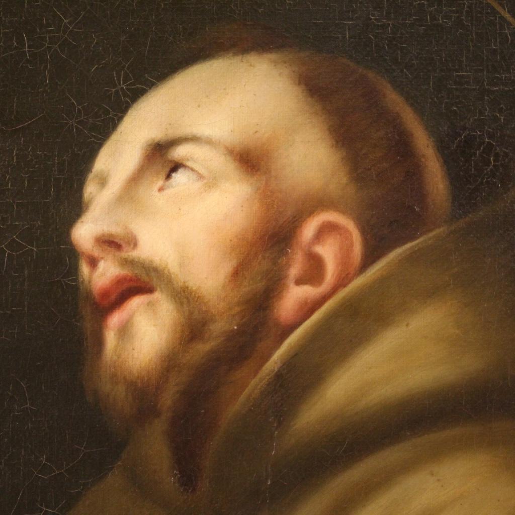 18th Century Oil on Canvas French Religious Painting Saint Francis Of Assisi For Sale 4
