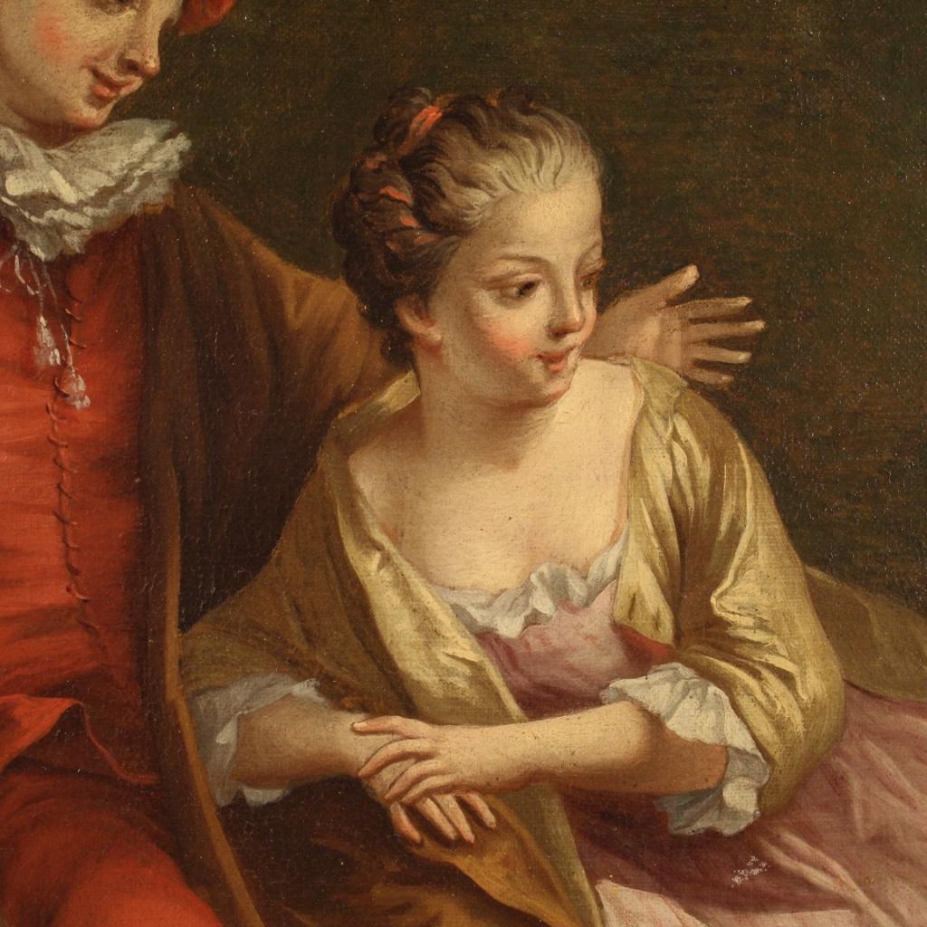18th Century Oil on Canvas French Rococo Genre Scene Painting, 1750 1