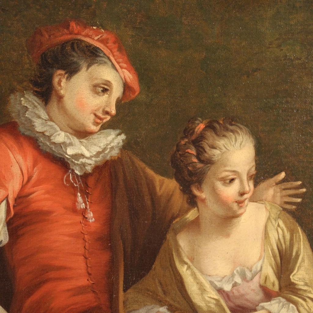 18th Century Oil on Canvas French Rococo Genre Scene Painting, 1750 2