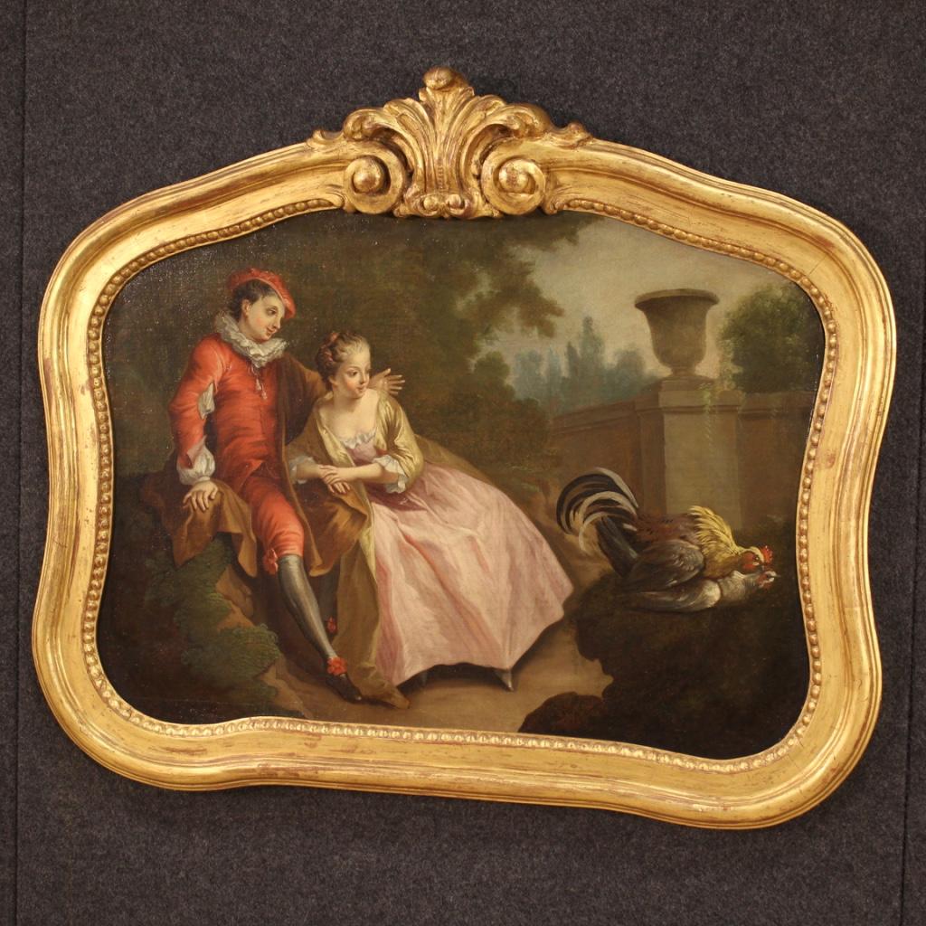 18th Century Oil on Canvas French Rococo Genre Scene Painting, 1750 4