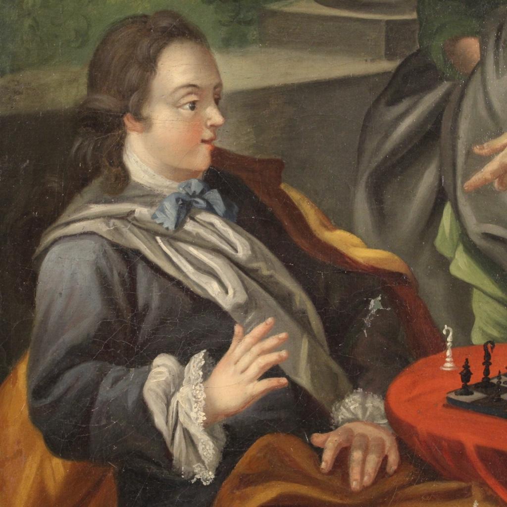 Huile sur toile du 18ème siècle - Peinture romantique française - Le jeu d'échecs, 1780 en vente 3