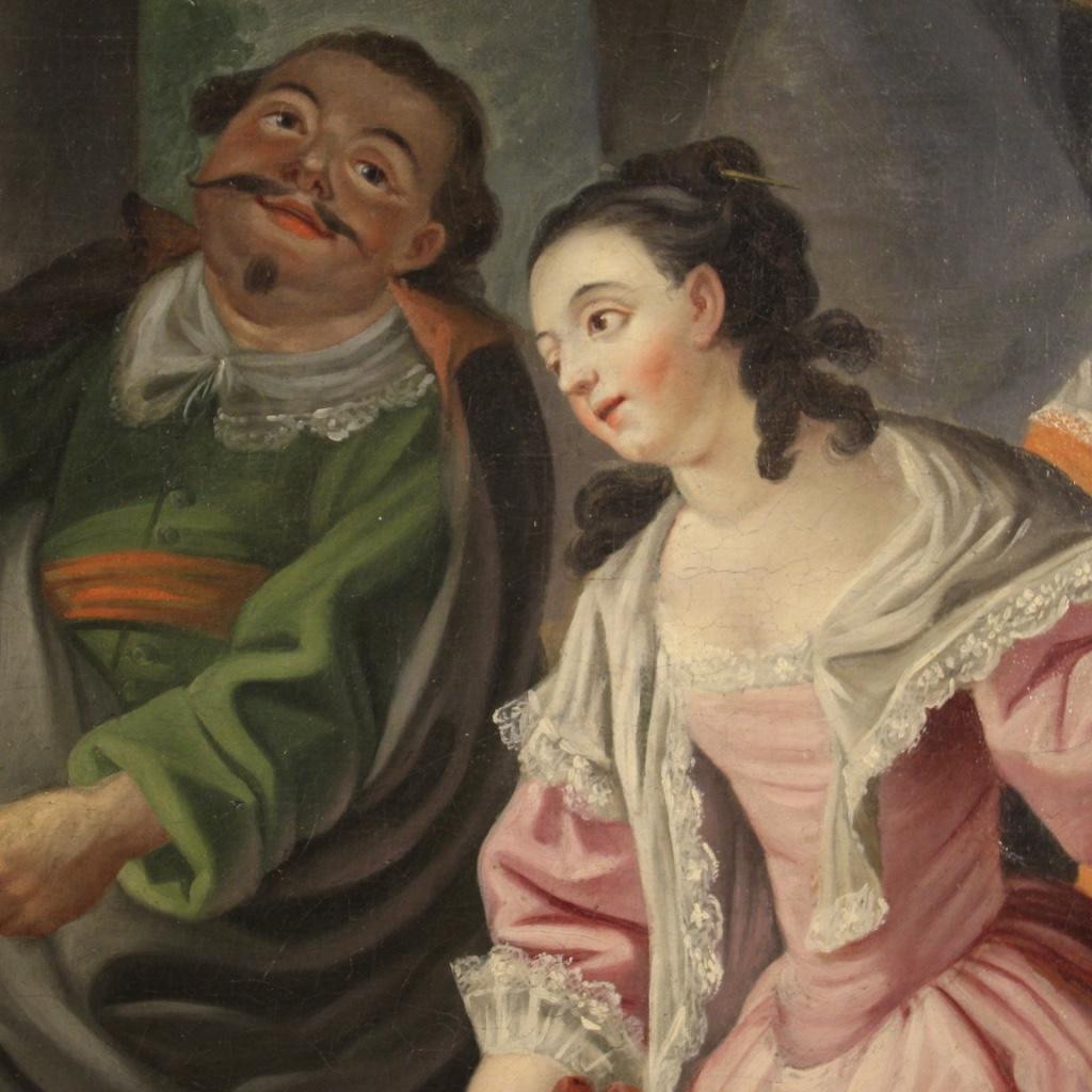 Huile sur toile du 18ème siècle - Peinture romantique française - Le jeu d'échecs, 1780 en vente 2