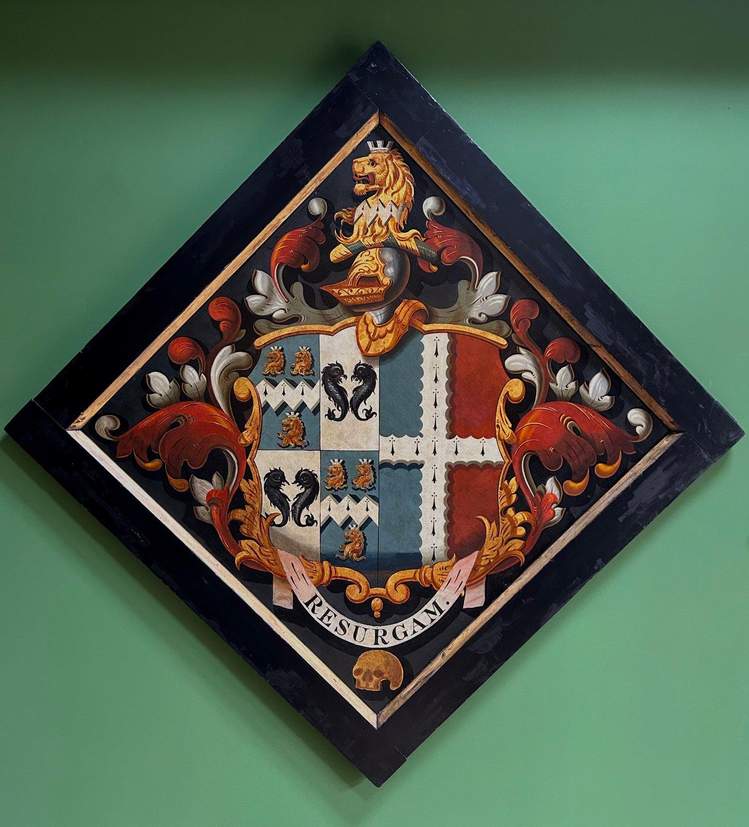 18th Century Oil on Canvas Heraldic Funerary Hatchment Painting (Gotisch) im Angebot