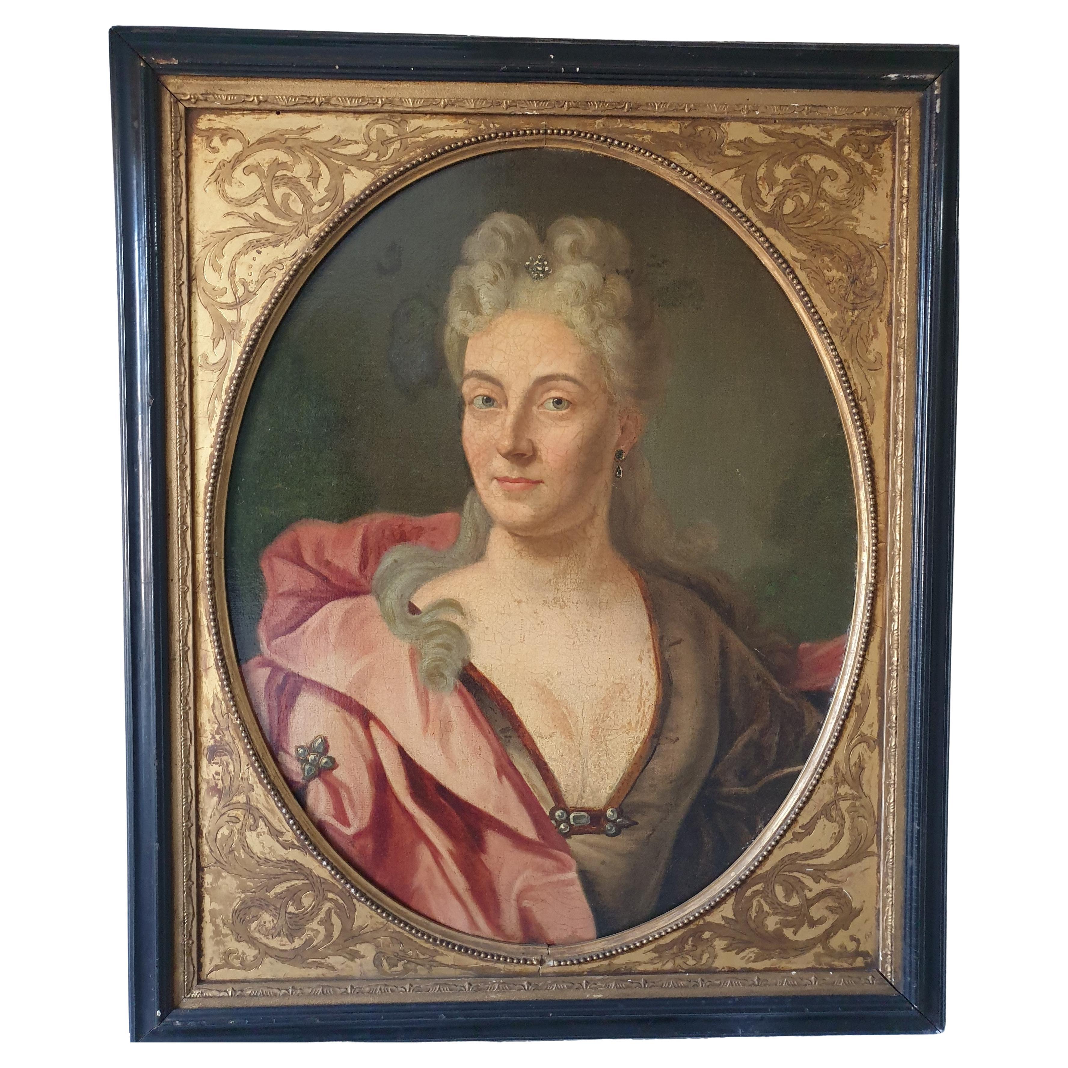 18th Century Oil On Canvas In Gilt Frame School Of Nicolas De Largilierre