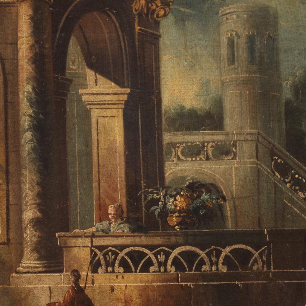 18th Century Oil on Canvas Italian Antique Architectural Caprice Painting, 1760 For Sale 2