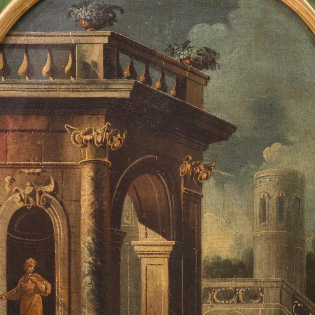 18th Century Oil on Canvas Italian Antique Architectural Caprice Painting, 1760 For Sale 4