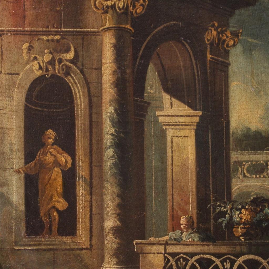 18th Century Oil on Canvas Italian Antique Architectural Caprice Painting, 1760 For Sale 5