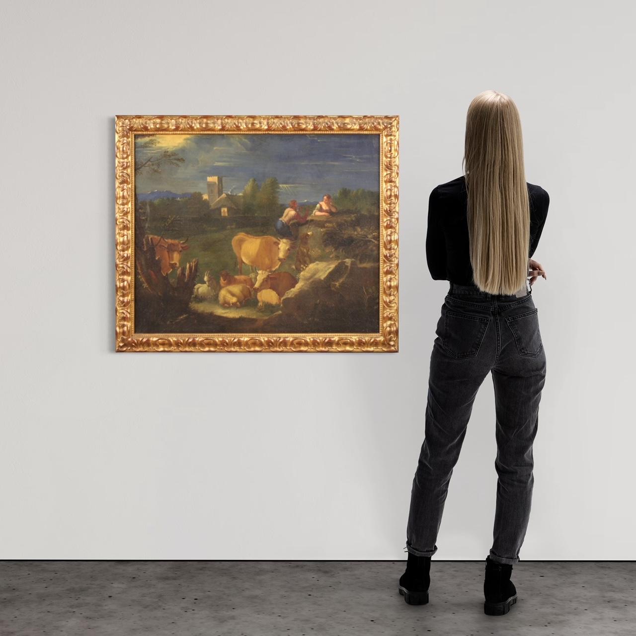 Huile sur toile italienne ancienne de paysage bucolique du 18ème siècle, 1770 en vente 7