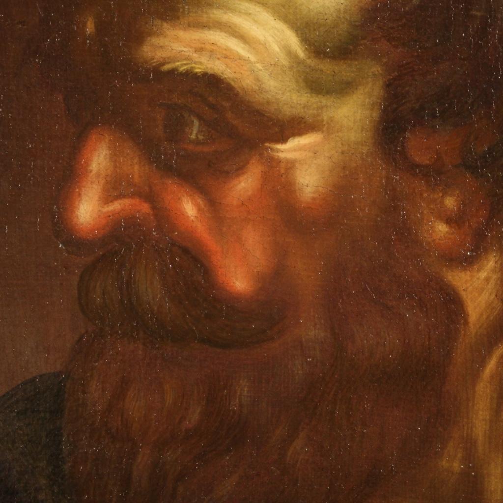 Huilé Peinture à l'huile sur toile italienne ancienne du 18ème siècle représentant un portrait de personnage, 1730 en vente